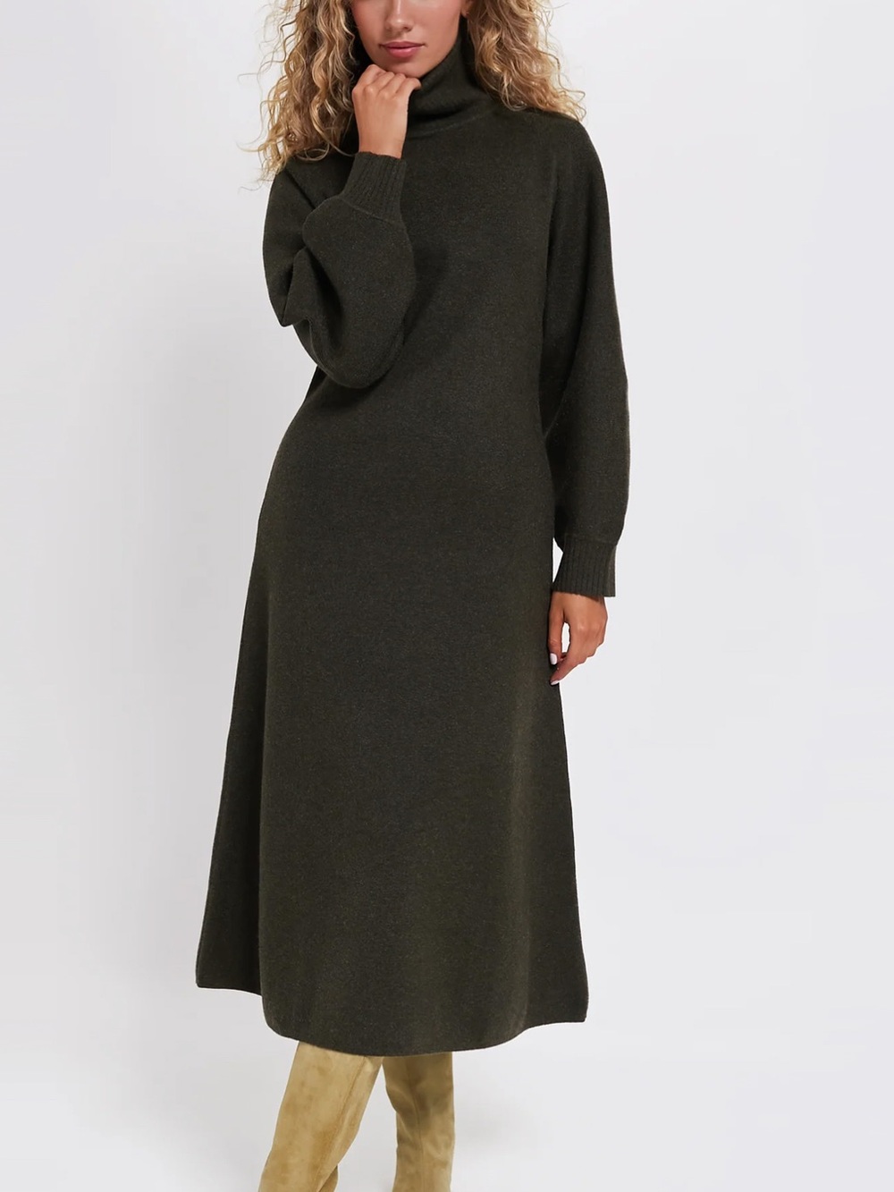 Tuckernuck Olive Green Turtleneck Midi Sweater Dress Size S